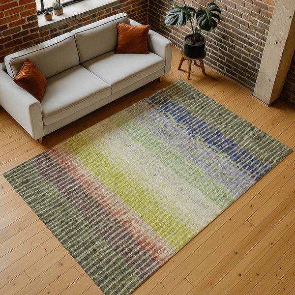 HomeRoots 10' Colorful Striped Washable Area Rug - Olive Green, Red & Purple for Indoor/Outdoor Use, Durable! 658944