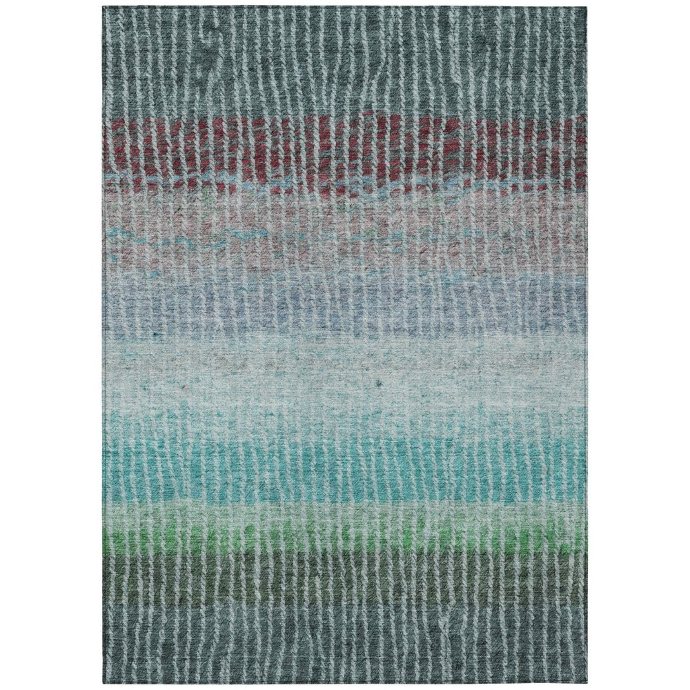 HomeRoots 5' Teal Blue and Green Striped Area Rug - Washable, Durable, Indoor/Outdoor Soft Floor Covering 658946