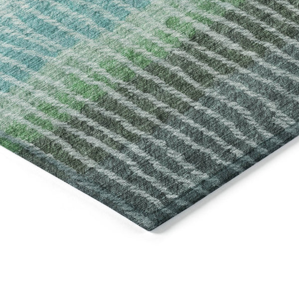 HomeRoots 8' Vibrant Teal Blue & Green Round Striped Area Rug – Washable, Durable, Perfect for Indoor & Outdoor Use 658947