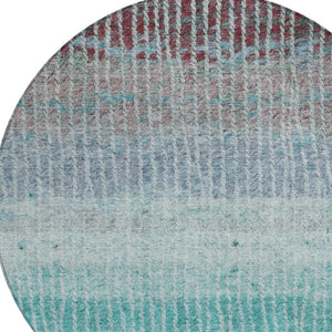 HomeRoots 8' Vibrant Teal Blue & Green Round Striped Area Rug – Washable, Durable, Perfect for Indoor & Outdoor Use 658947