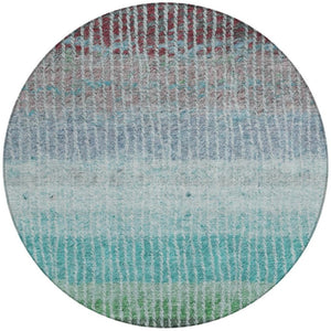 HomeRoots 8' Vibrant Teal Blue & Green Round Striped Area Rug – Washable, Durable, Perfect for Indoor & Outdoor Use 658947
