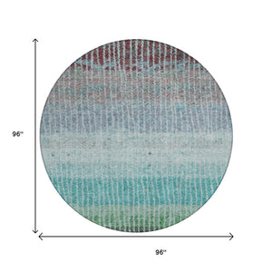 HomeRoots 8' Vibrant Teal Blue & Green Round Striped Area Rug – Washable, Durable, Perfect for Indoor & Outdoor Use 658947