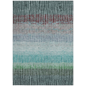 HomeRoots 8' Teal and Green Striped Washable Area Rug - Durable Indoor/Outdoor Design for High-Traffic Spaces 658948
