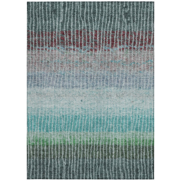 HomeRoots 8' Teal and Green Striped Washable Area Rug - Durable Indoor/Outdoor Design for High-Traffic Spaces 658948