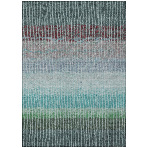 HomeRoots 8' Teal and Green Striped Washable Area Rug - Durable Indoor/Outdoor Design for High-Traffic Spaces 658948