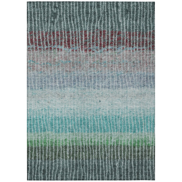 HomeRoots 8' Teal and Green Striped Washable Area Rug - Durable Indoor/Outdoor Design for High-Traffic Spaces 658948