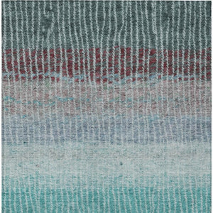 HomeRoots 8' Teal and Green Striped Washable Area Rug - Durable Indoor/Outdoor Design for High-Traffic Spaces 658948