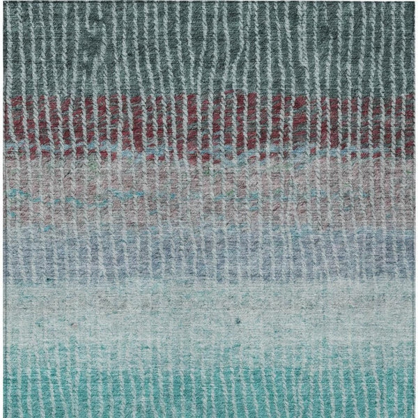 HomeRoots 8' Teal and Green Striped Washable Area Rug - Durable Indoor/Outdoor Design for High-Traffic Spaces 658948