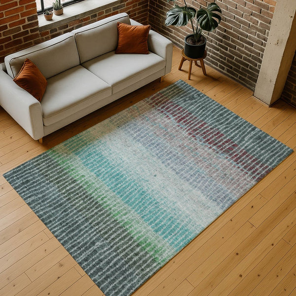 HomeRoots 9' Teal Blue and Green Striped Indoor Outdoor Area Rug – Durable, Washable, and Stylish for Any Space! 658949