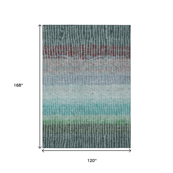 HomeRoots 10' Teal Blue and Green Striped Area Rug - Durable, Washable Indoor/Outdoor Design for High-Traffic Spaces 658950