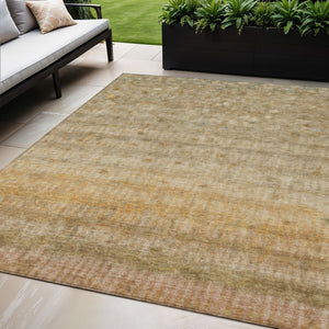 HomeRoots 5' X 8' Beige and Gold Striped Area Rug - Durable, Washable, Perfect for Indoor and Outdoor Spaces! 658952