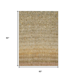 HomeRoots 5' X 8' Beige and Gold Striped Area Rug - Durable, Washable, Perfect for Indoor and Outdoor Spaces! 658952