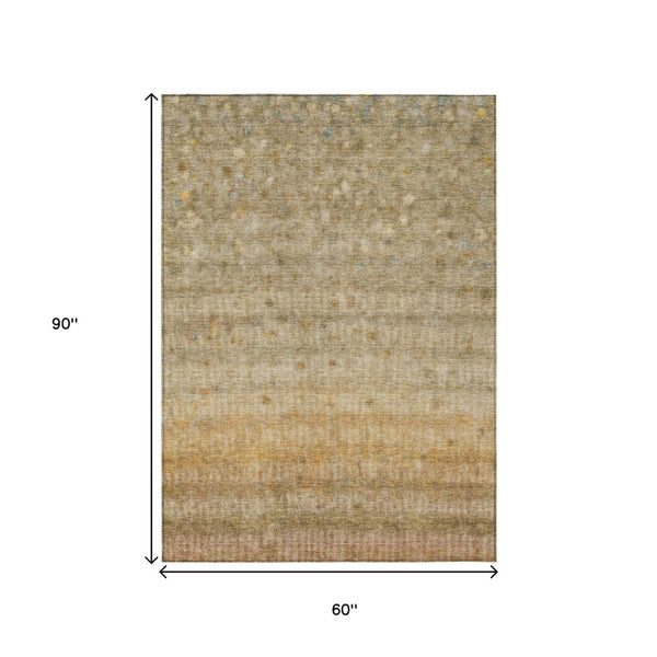 HomeRoots 5' X 8' Beige and Gold Striped Area Rug - Durable, Washable, Perfect for Indoor and Outdoor Spaces! 658952