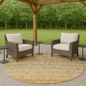 HomeRoots 8' Beige and Gold Round Striped Rug - Durable, Washable, Versatile for Indoor & Outdoor Spaces! 658953