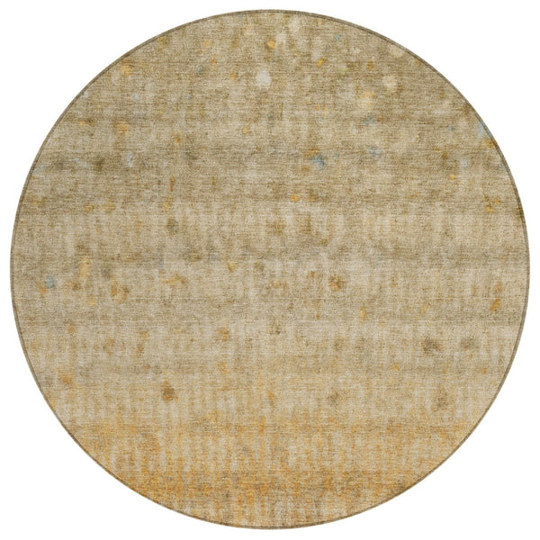 HomeRoots 8' Beige and Gold Round Striped Rug - Durable, Washable, Versatile for Indoor & Outdoor Spaces! 658953