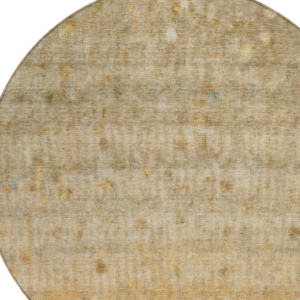 HomeRoots 8' Beige and Gold Round Striped Rug - Durable, Washable, Versatile for Indoor & Outdoor Spaces! 658953