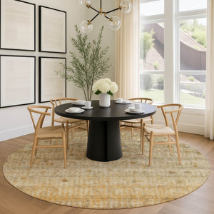 HomeRoots 8' Beige and Gold Round Striped Rug - Durable, Washable, Versatile for Indoor & Outdoor Spaces! 658953