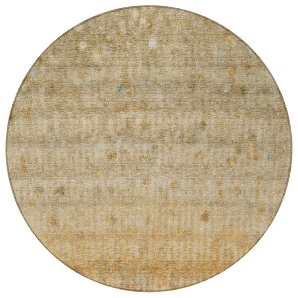 HomeRoots 8' Beige and Gold Round Striped Rug - Durable, Washable, Versatile for Indoor & Outdoor Spaces! 658953