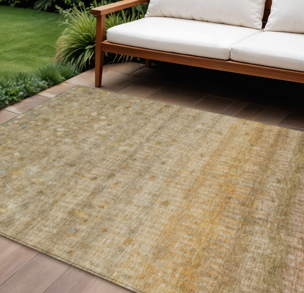 HomeRoots 8' X 10' Beige and Gold Striped Washable Rug – Durable, Stylish Floor Covering for Indoor & Outdoor Use 658954