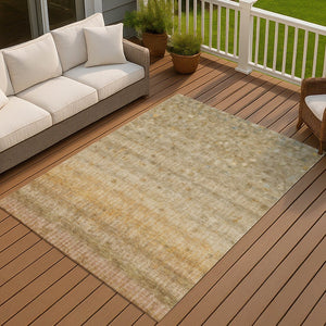 HomeRoots 8' X 10' Beige and Gold Striped Washable Rug – Durable, Stylish Floor Covering for Indoor & Outdoor Use 658954