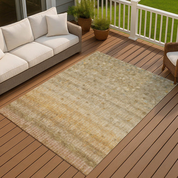 HomeRoots 8' X 10' Beige and Gold Striped Washable Rug – Durable, Stylish Floor Covering for Indoor & Outdoor Use 658954