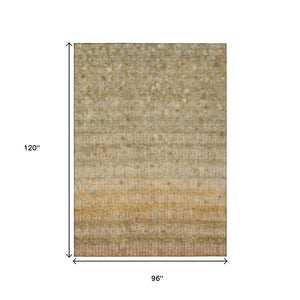 HomeRoots 8' X 10' Beige and Gold Striped Washable Rug – Durable, Stylish Floor Covering for Indoor & Outdoor Use 658954