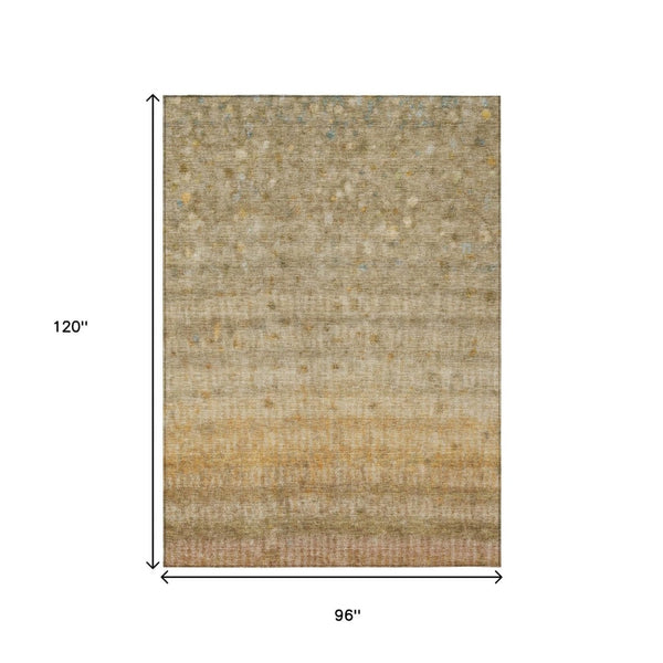 HomeRoots 8' X 10' Beige and Gold Striped Washable Rug – Durable, Stylish Floor Covering for Indoor & Outdoor Use 658954