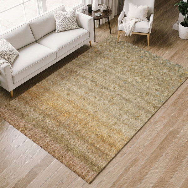 HomeRoots 8' X 10' Beige and Gold Striped Washable Rug – Durable, Stylish Floor Covering for Indoor & Outdoor Use 658954