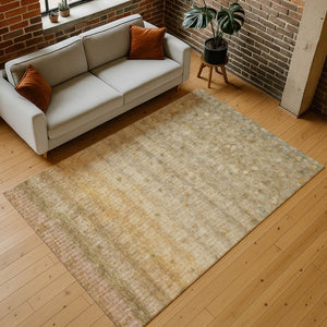 HomeRoots 8' X 10' Beige and Gold Striped Washable Rug – Durable, Stylish Floor Covering for Indoor & Outdoor Use 658954