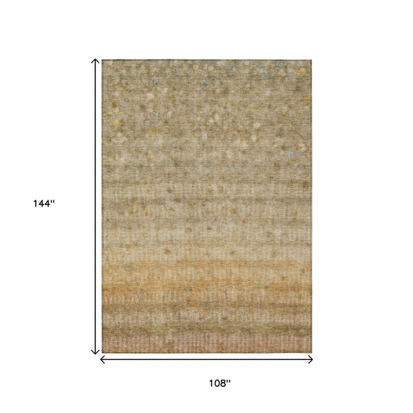 HomeRoots 9' Beige and Gold Striped Washable Rug – Durable Indoor/Outdoor Area Rug for High-Traffic Spaces 658955