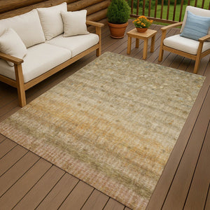 HomeRoots 9' Beige and Gold Striped Washable Rug – Durable Indoor/Outdoor Area Rug for High-Traffic Spaces 658955