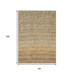 HomeRoots 10' X 14' Beige and Gold Striped Washable Area Rug - Stylish, Durable, Indoor/Outdoor Versatility! 658956