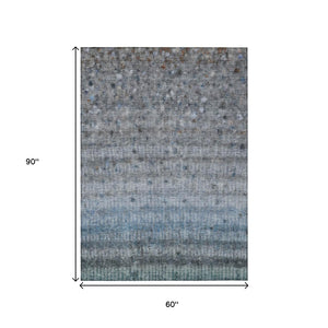 HomeRoots 5' Stylish Blue and Gray Striped Area Rug – Durable, Washable, Versatile for Indoor & Outdoor Use 658958