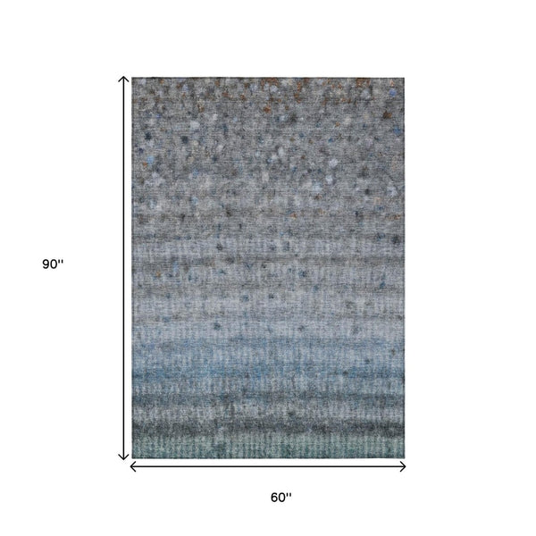 HomeRoots 5' Stylish Blue and Gray Striped Area Rug – Durable, Washable, Versatile for Indoor & Outdoor Use 658958