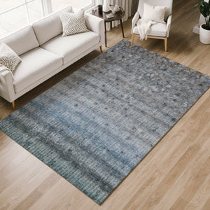 HomeRoots 5' Stylish Blue and Gray Striped Area Rug – Durable, Washable, Versatile for Indoor & Outdoor Use 658958