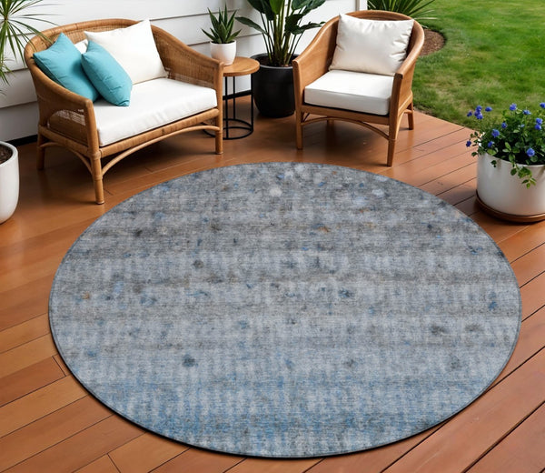 HomeRoots 8' Stylish Blue and Gray Striped Washable Area Rug – Durable Indoor/Outdoor Design for Any Space 658959