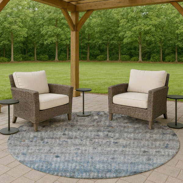 HomeRoots 8' Stylish Blue and Gray Striped Washable Area Rug – Durable Indoor/Outdoor Design for Any Space 658959