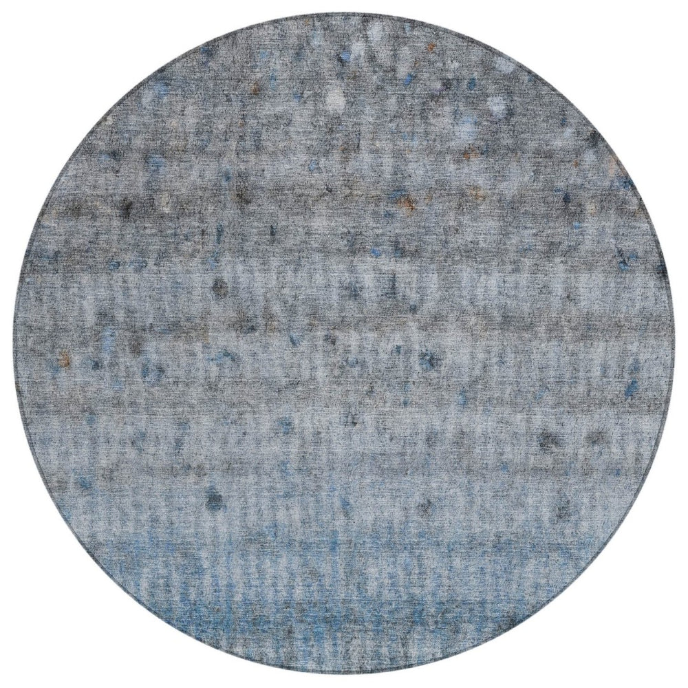 HomeRoots 8' Stylish Blue and Gray Striped Washable Area Rug – Durable Indoor/Outdoor Design for Any Space 658959