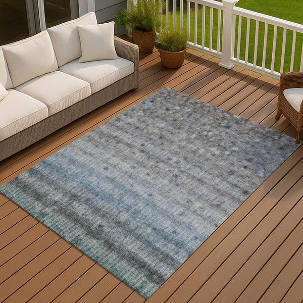 HomeRoots 9' Blue and Gray Striped Washable Area Rug - Durable, Stain-Resistant Indoor/Outdoor Decor Solution 658961