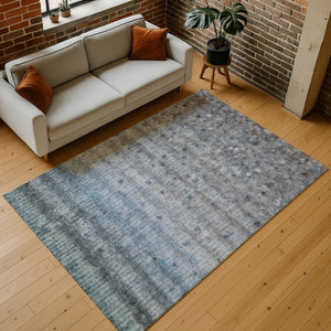 HomeRoots 9' Blue and Gray Striped Washable Area Rug - Durable, Stain-Resistant Indoor/Outdoor Decor Solution 658961