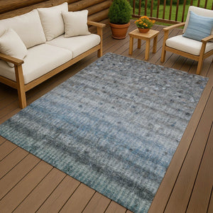 HomeRoots 10' Blue and Gray Striped Washable Area Rug – Durable Indoor/Outdoor Design for High-Traffic Spaces 658962