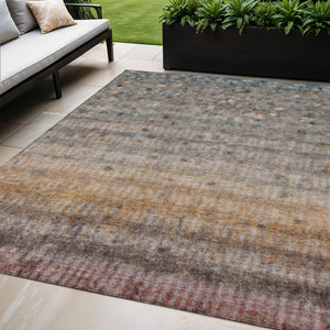 HomeRoots 5' Gray and Copper Striped Washable Indoor Outdoor Area Rug - Durable, Stylish, Easy-Clean Design! 658964