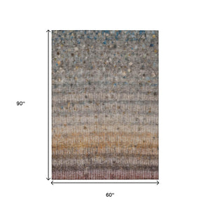 HomeRoots 5' Gray and Copper Striped Washable Indoor Outdoor Area Rug - Durable, Stylish, Easy-Clean Design! 658964