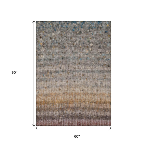 HomeRoots 5' Gray and Copper Striped Washable Indoor Outdoor Area Rug - Durable, Stylish, Easy-Clean Design! 658964