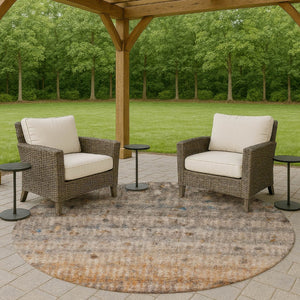 HomeRoots 8' Gray and Copper Round Striped Area Rug – Stylish, Washable Design for Indoor & Outdoor Spaces! 658965