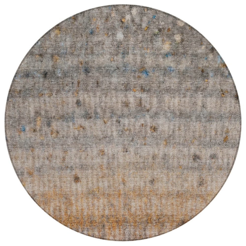 HomeRoots 8' Gray and Copper Round Striped Area Rug – Stylish, Washable Design for Indoor & Outdoor Spaces! 658965