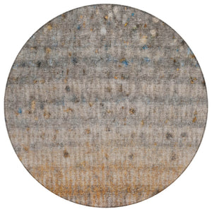 HomeRoots 8' Gray and Copper Round Striped Area Rug – Stylish, Washable Design for Indoor & Outdoor Spaces! 658965