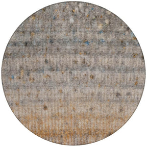 HomeRoots 8' Gray and Copper Round Striped Area Rug – Stylish, Washable Design for Indoor & Outdoor Spaces! 658965