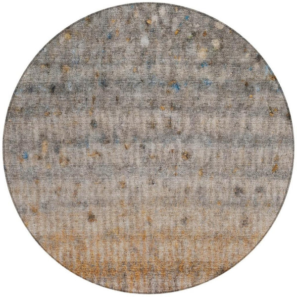 HomeRoots 8' Gray and Copper Round Striped Area Rug – Stylish, Washable Design for Indoor & Outdoor Spaces! 658965