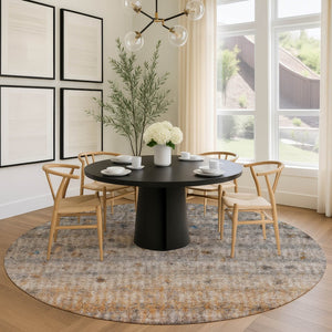 HomeRoots 8' Gray and Copper Round Striped Area Rug – Stylish, Washable Design for Indoor & Outdoor Spaces! 658965